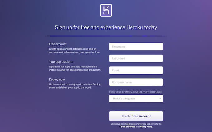 Heroku | Sign up